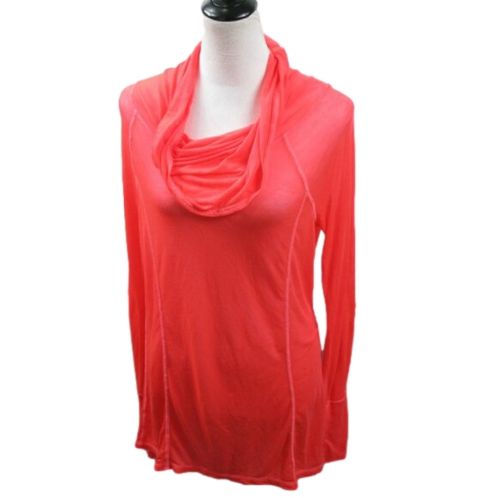Reebok Coral Semi-Sheer Cowl Neck Long Sleeve Athletic Top Size Medium